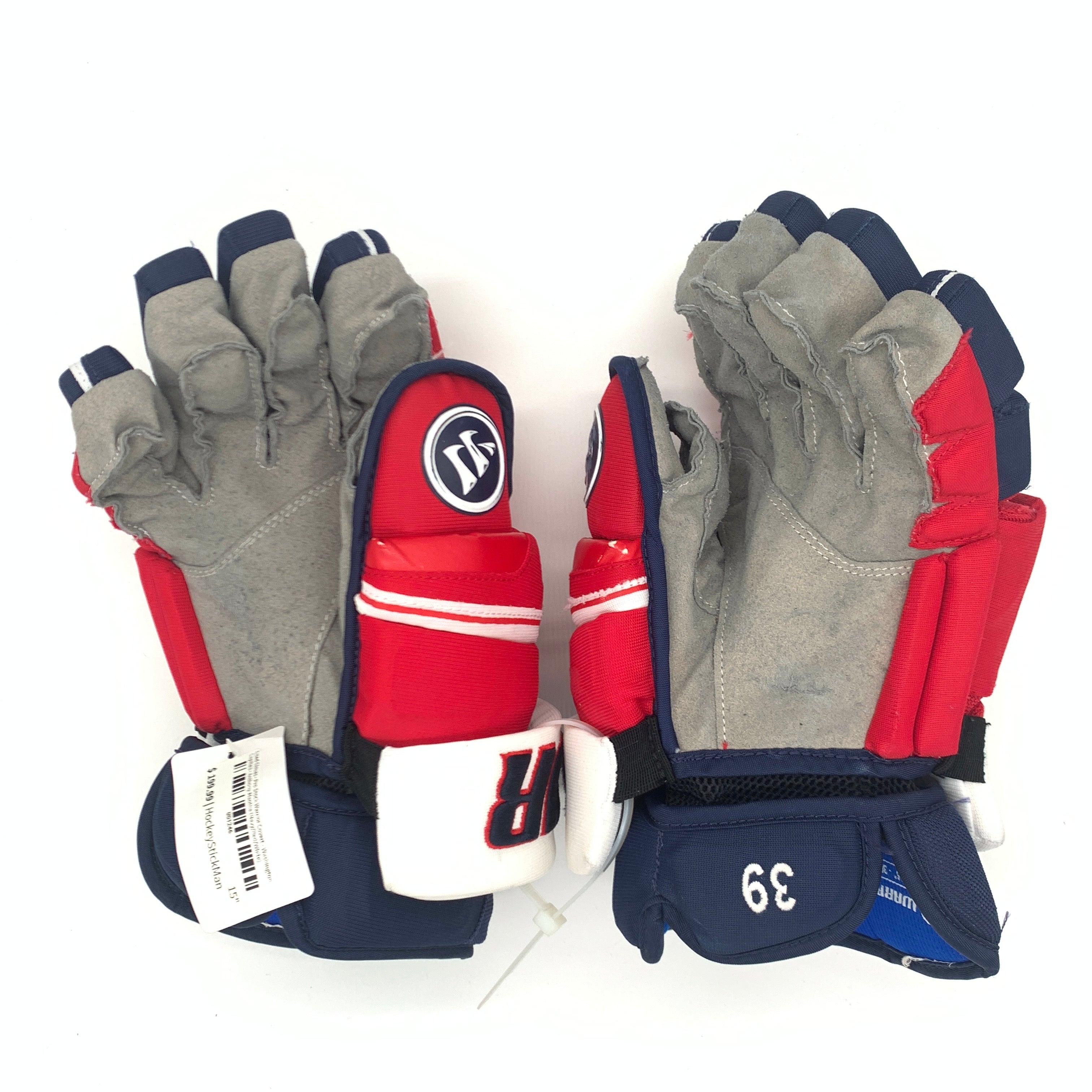 Warrior Covert - Gants d'occasion NHL Pro Stock - Capitals de Washington - Anthony Mantha (bleu marine/rouge/blanc)